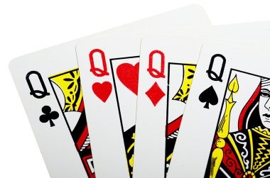 Quads of queen for poker closeup clipart