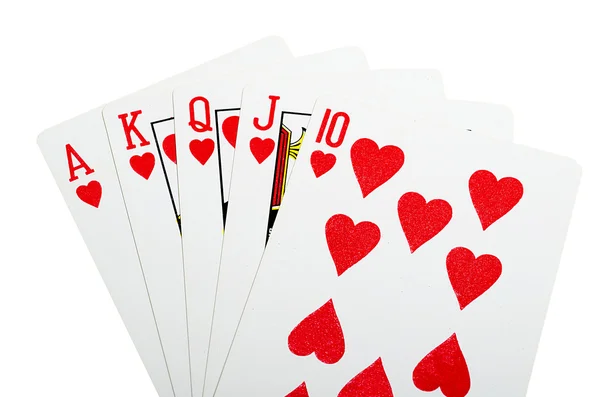 Royal flush hearts for poker closeup