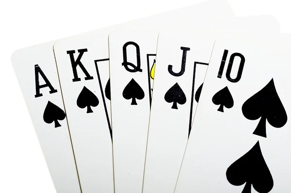 Royal flush spades for poker closeup — Stok fotoğraf