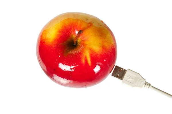 Pomme fraîche juteuse rouge avec USB — Photo