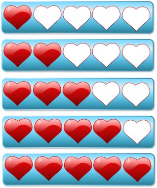 Five hearts review bars for rating clipart