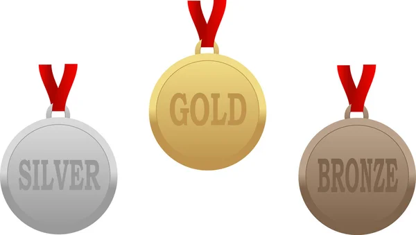 Medalhas de ouro, prata e bronze — Vetor de Stock
