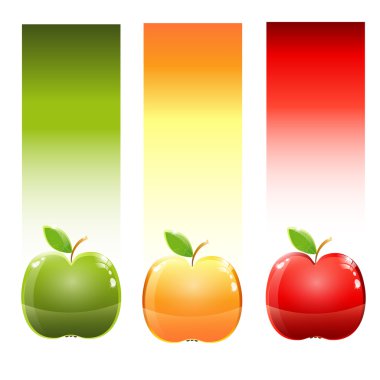 Three coloured apples on decorative background clipart