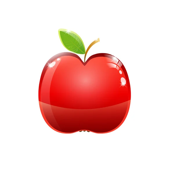 Kiiltävä lasi punainen omena hedelmiä lehtiä — vektorikuva