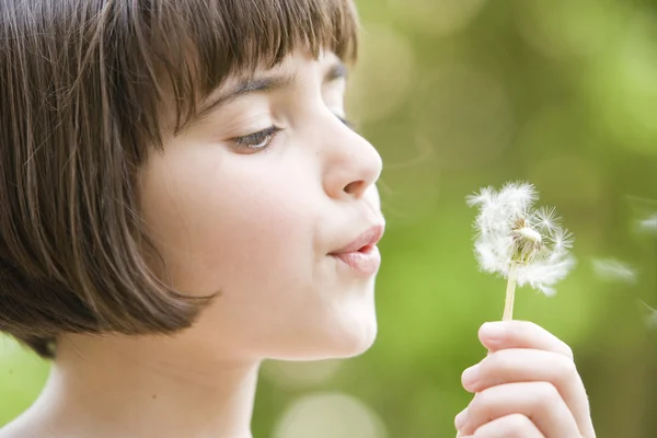 stock image Girl blowing a dandelion
