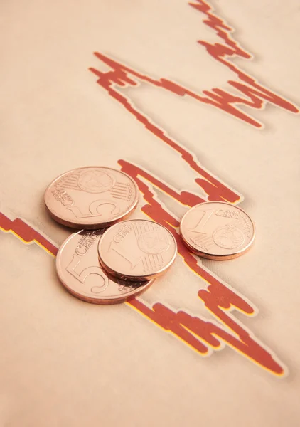 Monedas en papel gráfico — Foto de Stock
