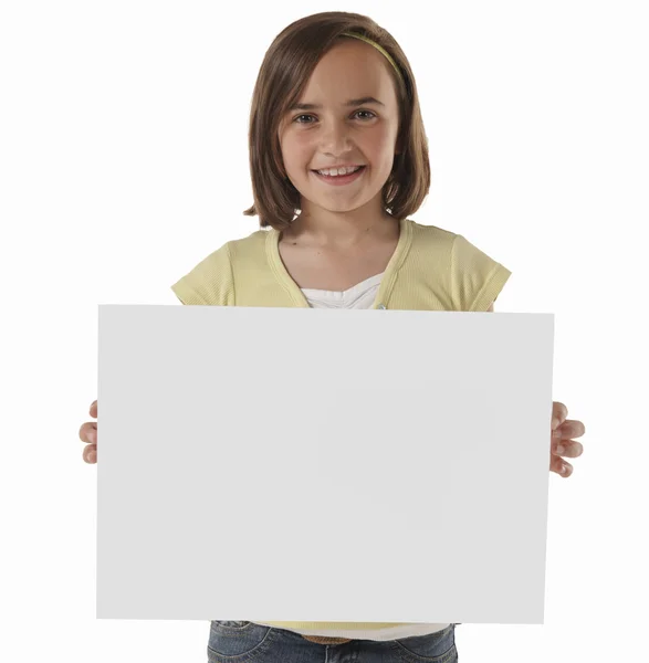 Menina segurando placa em branco — Fotografia de Stock