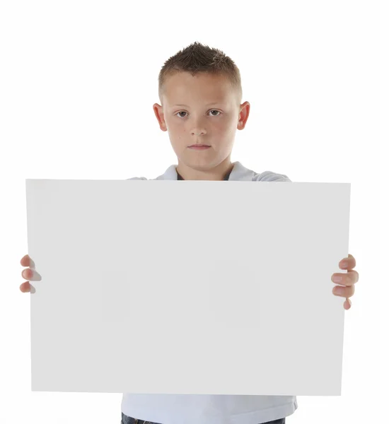 Boy holding blank board — Stock Photo, Image