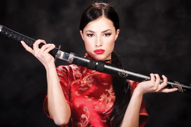 Woman and katana sword clipart