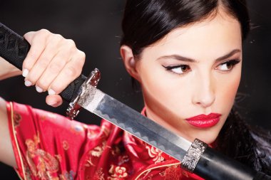 Woman and katana sword clipart