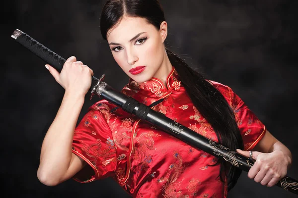 stock image Woman and katana sword