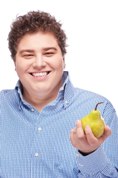 Mollige man bedrijf pear — Stockfoto