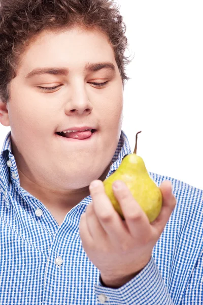 En lubben mann med pære. – stockfoto
