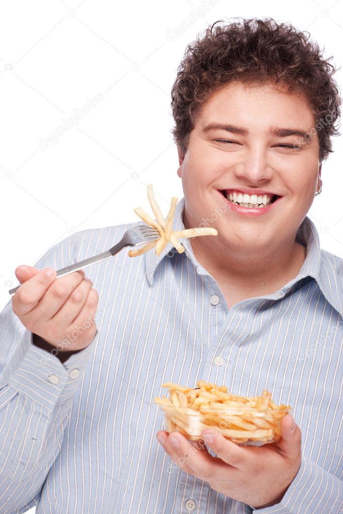 Chubby man with pommes frites