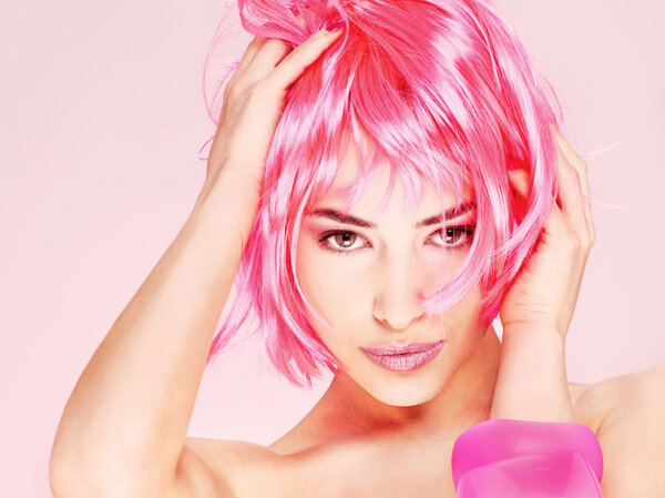 Pretty young pink hair woman