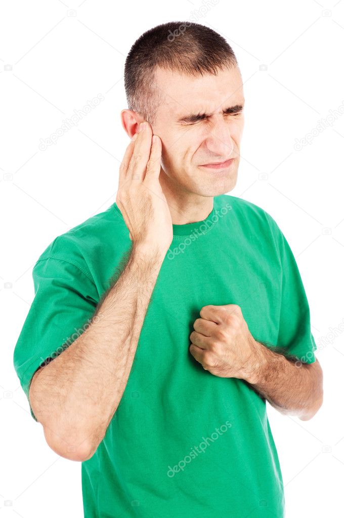 Man feeling pain in ear