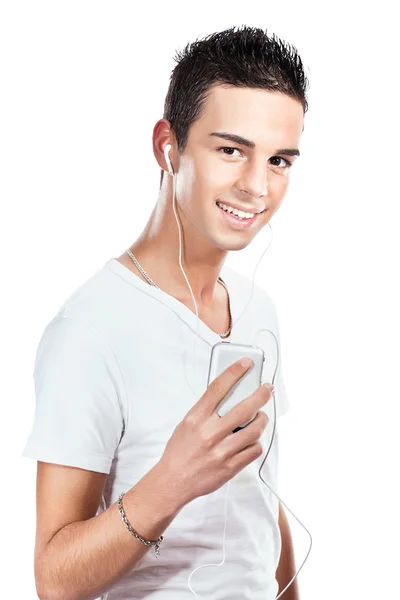 Young man with headphones listening music — Stock Photo, Image