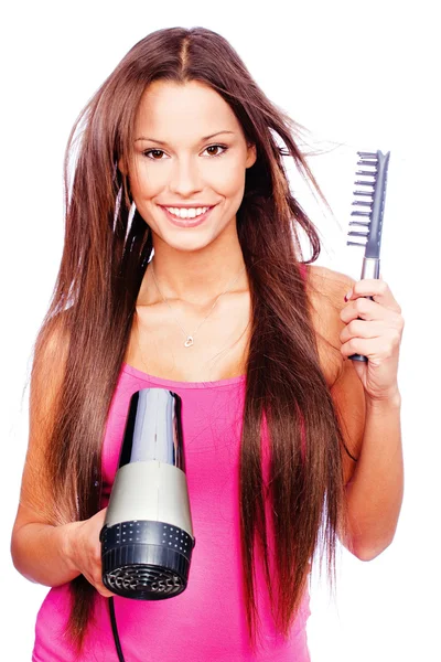 Woman blow dryer and comb — Stock Photo, Image