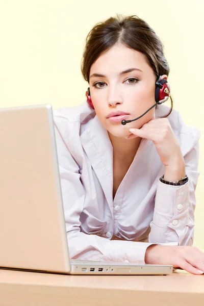 Female operator near computer — Stock Photo, Image
