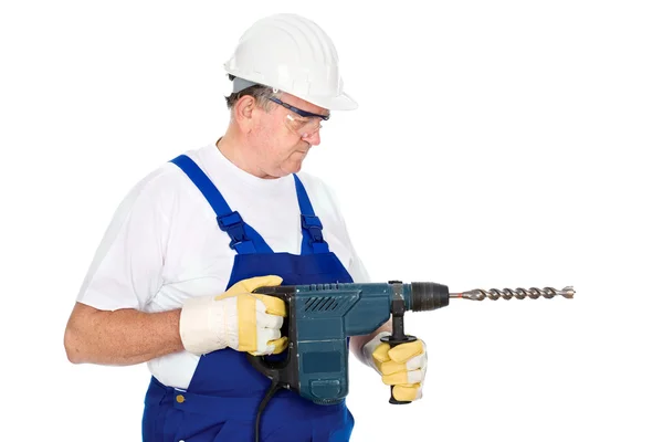 Worker holding drill for concrete — Stock Photo, Image