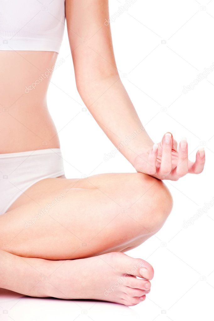 Woman in underwear meditate