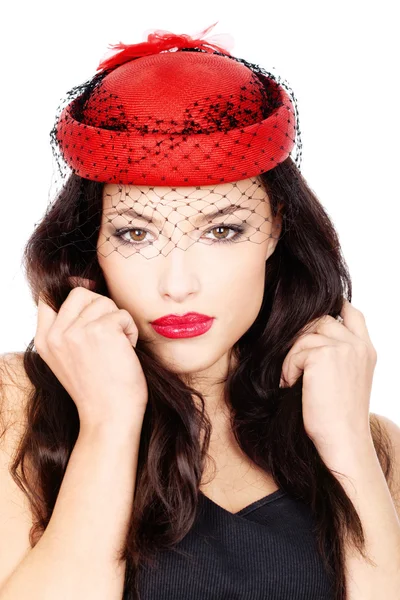 Flicka med röd hatt — Stockfoto