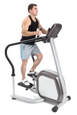 One man doing step machine exercise clipart