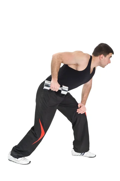 Haltère debout un bras triceps extensions sur Fitnes Ball, pha Photos De Stock Libres De Droits