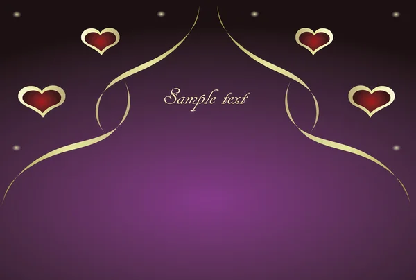 Fond violet avec coeurs, ruban et points — Image vectorielle