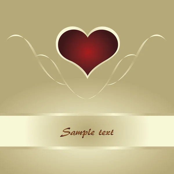 Carte dorée avec coeur rouge et bannière — Image vectorielle