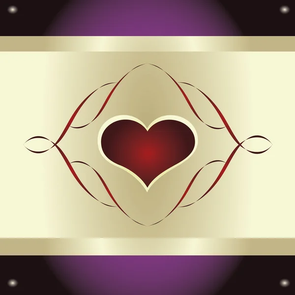 Фиолетовая карта с сердцем и лентой — стоковый вектор