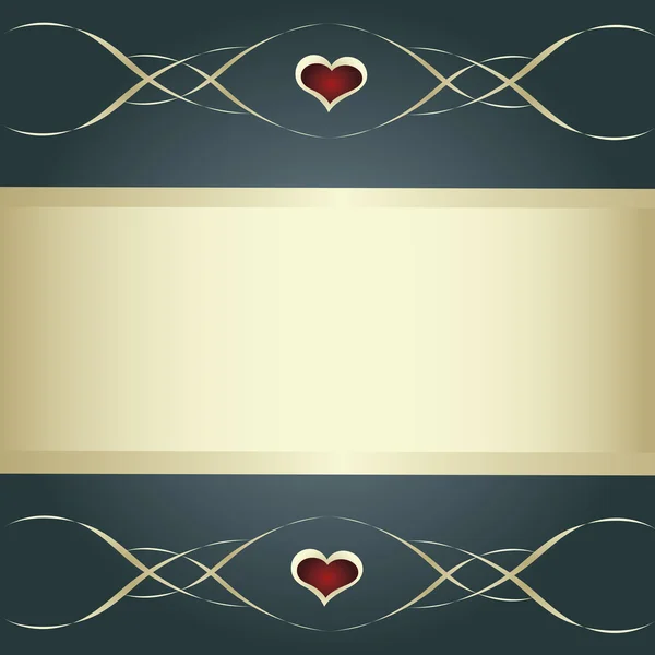 Γκρι κάρτα με χρυσή banner, καρδιά και γραμμές — Διανυσματικό Αρχείο