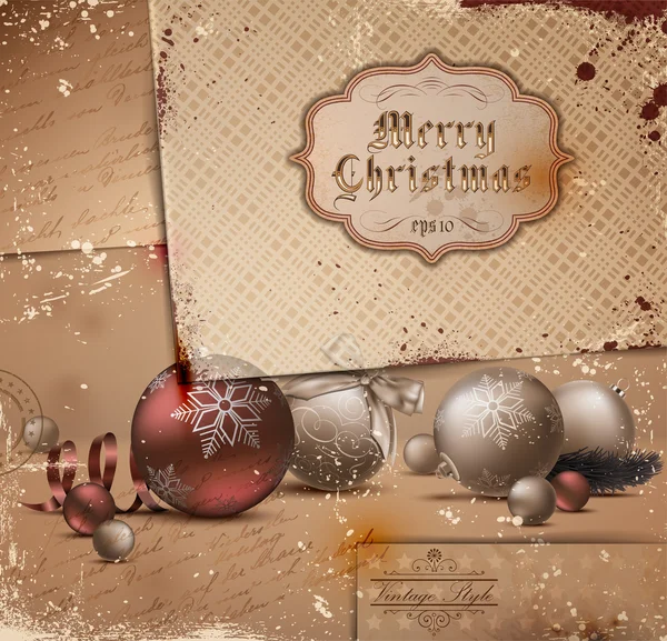 Vintage Christmas Illustration with grungy layered old papers. — Stock Vector