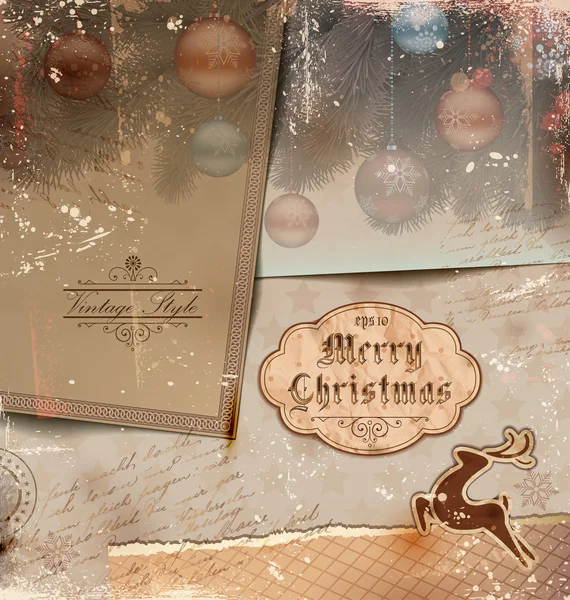 Illustration de Noël vintage avec vieux papiers à couches grungy . — Image vectorielle