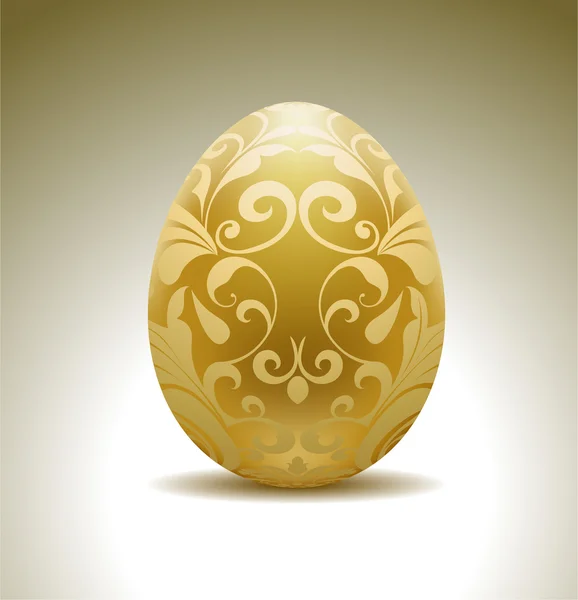 Huevo dorado con decoración floral . — Vector de stock