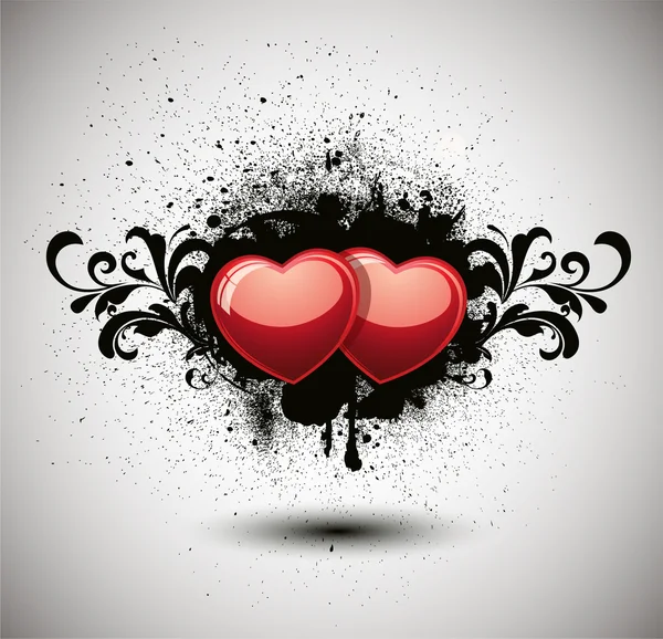 Grunge 花卉横幅上的两颗心. — 图库矢量图片