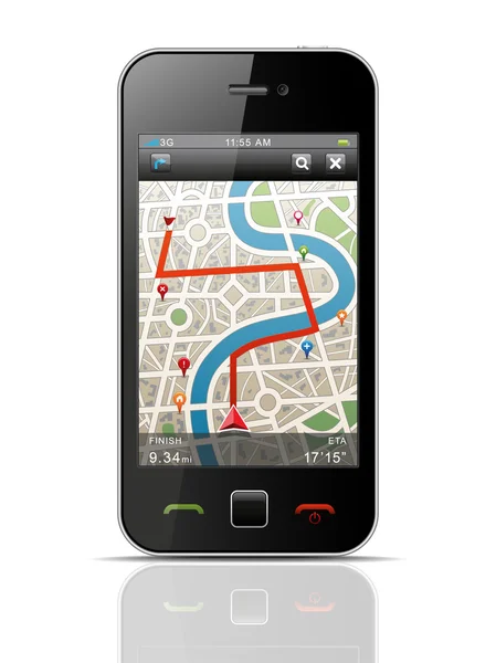 Smartphone med navigering. — Stock vektor