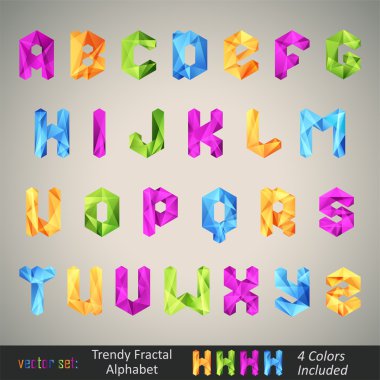 Trendy Colorful Alphabet based on Fractal Geometry. clipart