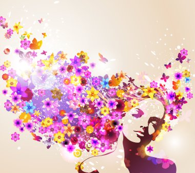 Spring background with young woman. clipart