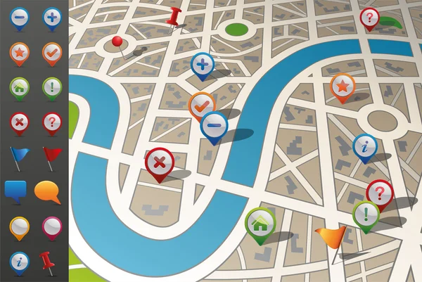 Карта улиц с GPS иконками . — стоковый вектор