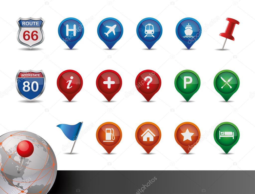 GPS and MAP Icon Set.