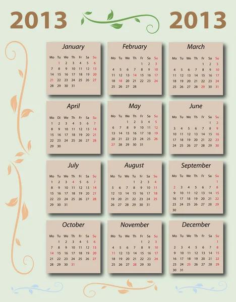 Calendario 2013 con US-Vacaciones — Vector de stock