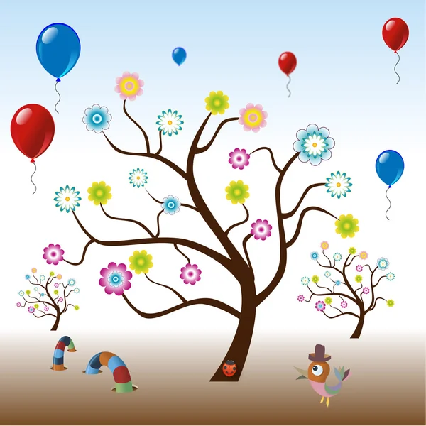 Funny tree with balloons — Stock Vector