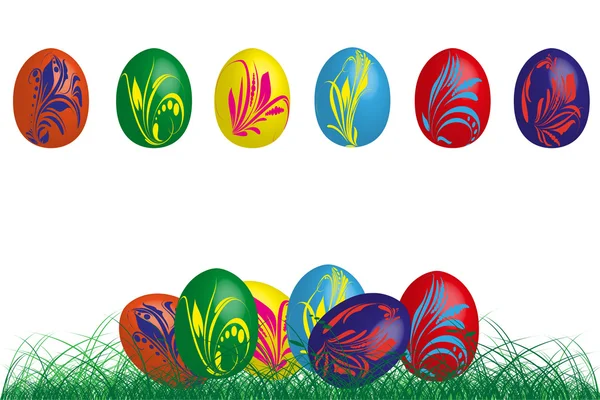 Colorful Easter eggs in grass — Stock Vector