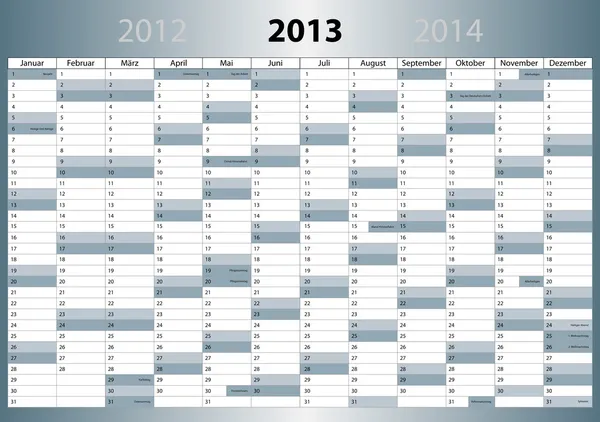 Kalender 2013, deutsch, formato DIN, mit Feiertagen — Vetor de Stock
