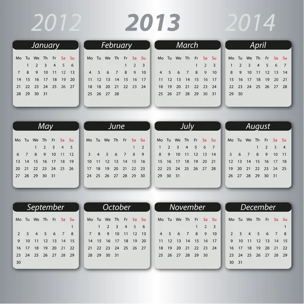 Kalendář 2013, angličtina — Stockový vektor