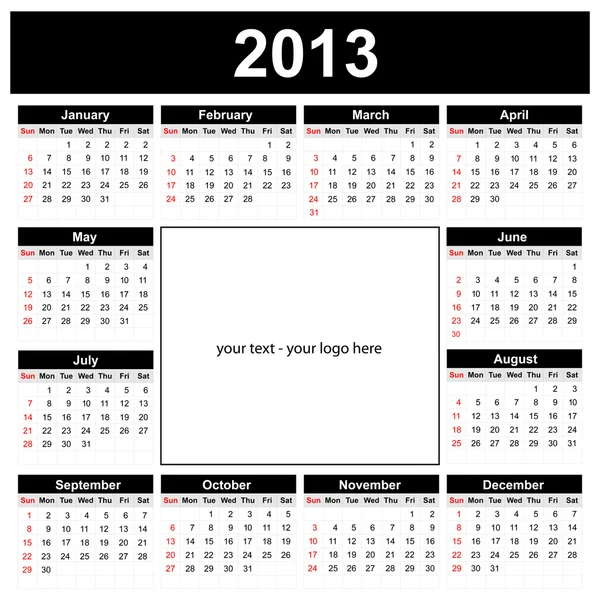 Calendario 2013, inglese — Vettoriale Stock