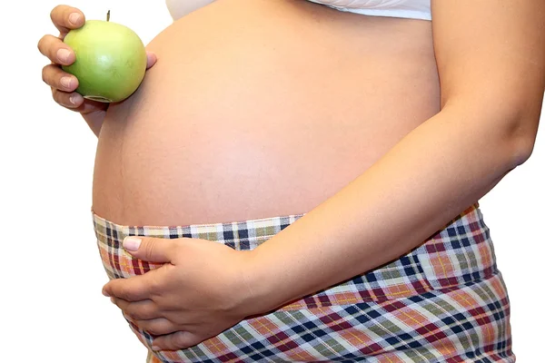 Schwangere und Apfel — Stockfoto