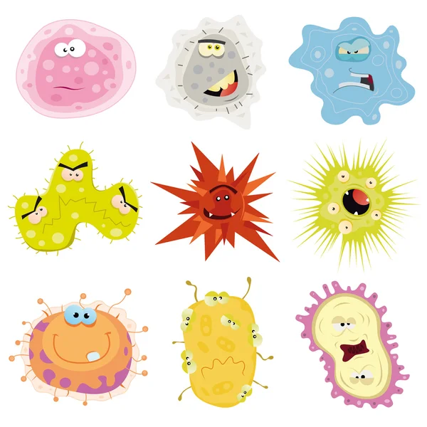 Gérmenes de dibujos animados, virus y microbios — Vector de stock