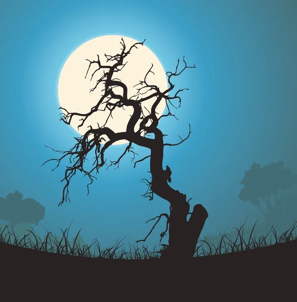 Dode boom silhouet in het maanlicht — Stockvector